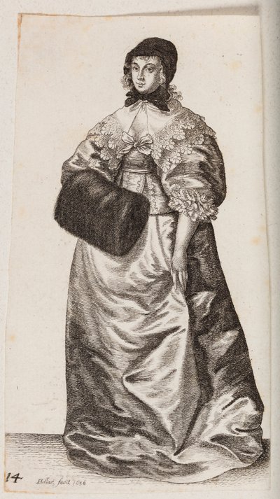 Femme avec une coiffe et un manchon - Wenceslaus Hollar