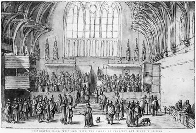 Westminster Hall, West End, avec les Cours de la Chancellerie et du Roi en Session - Wenceslaus Hollar