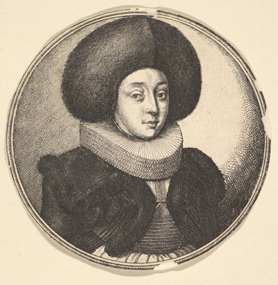 Femme avec un grand chapeau de fourrure circulaire et une fraise en dentelle - Wenceslaus Hollar
