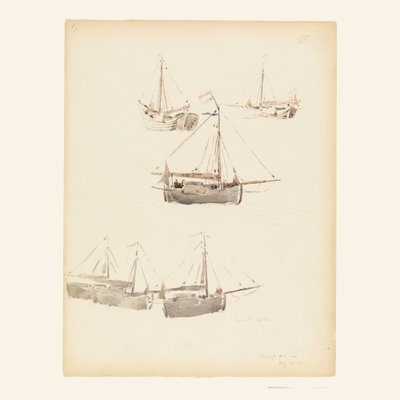 Dessin, barges hollandaises, 20 août 1887 - Whitney Warren Jr.