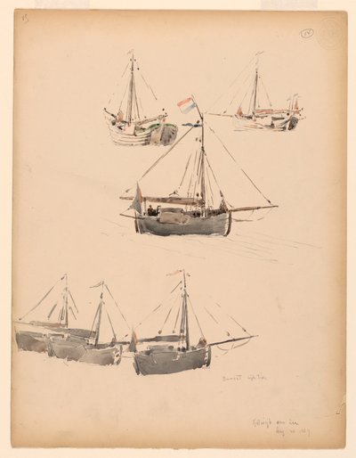 Dessin, barges hollandaises, 20 août 1887 - Whitney Warren Jr.