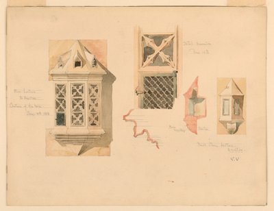 Dessin, rendu de deux lanternes en pierre, provenant du château d