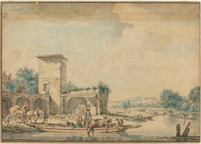 Paysage fluvial avec un bac - Wigerus Vitringa