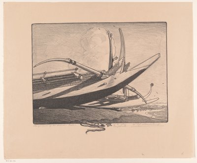 Pirogues à balancier sur la plage - Bali - Wijnand Otto Jan Nieuwenkamp (signed by artist)