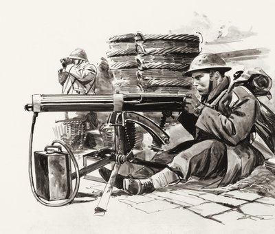 Mitrailleur britannique attendant les Allemands à l