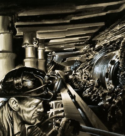 Exploitation du charbon (gouache sur papier) - Wilf (20th century) Hardy