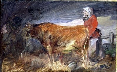 Femme et une Vache dans un Paysage - Wilhelm Busch