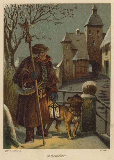 Veilleur de nuit (lithographie en couleur) - Wilhelm Ludwig Heinrich Claudius