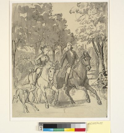 Caroline Mathilde et Struensee en promenade à cheval près de Hørsholm - Wilhelm Marstrand