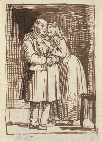 La femme flatteuse. Une femme parle intensément à son vieux mari et a les bras autour de son cou - Wilhelm Marstrand