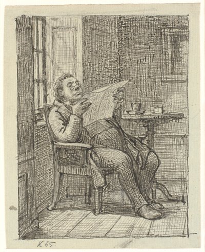 Un homme corpulent lisant le journal avec son café - Wilhelm Marstrand