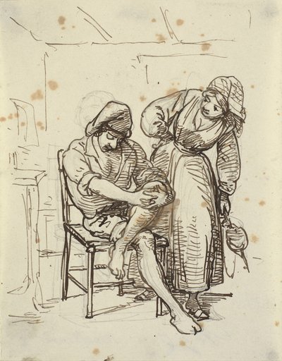 Fille regardant un jeune pêcheur assis sur une chaise - Wilhelm Marstrand
