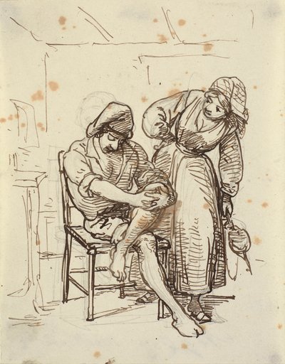 Fille regardant un jeune pêcheur assis sur une chaise - Wilhelm Marstrand