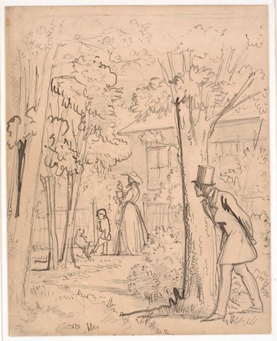 Jeune homme observant dans le jardin les actions de son aimé (en cachette) - Wilhelm Marstrand
