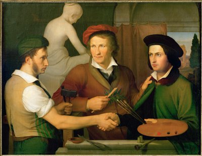Autoportrait de Schadow avec son frère Rudolf et le sculpteur Bertel Thorvaldsen (huile sur toile) - Wilhelm Schadow