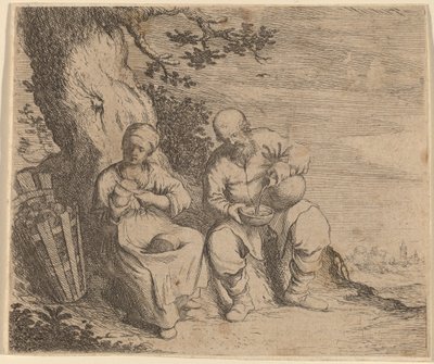 Couple de paysans assis sous un arbre - Willem Basse