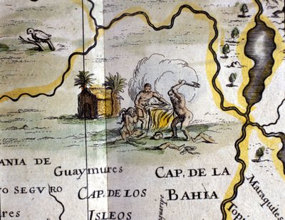 Brésil. Cannibales représentant un homme avec une hache. Détail d