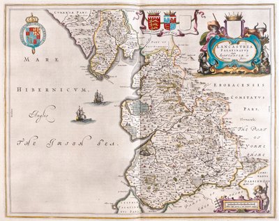 Lancaster et lancastshire, dans "Theatrum Orbis Terrarum, sive Atlas Novus" de Willem Blaeu, Amsterdam - Willem Blaeu