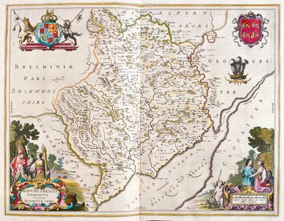 Monmouth shire (Angleterre et Pays de Galles), dans "Theatrum Orbis Terrarum, sive Atlas Novus" de Willem Blaeu, Amsterdam - Willem Blaeu