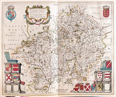 Worcestershire, warwikshire, dans "Theatrum Orbis Terrarum, sive Atlas Novus" de Willem Blaeu, Amsterdam - Willem Blaeu
