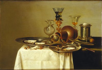 Nature morte avec un roemer sur un support doré, grès et huîtres, 1637 - Willem Claesz. Heda