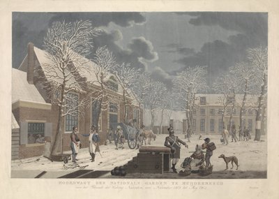 Paysage enneigé avec des soldats parlant aux citoyens pendant le siège de Naarden - Willem Hendrik Hoogkamer (attributed to)