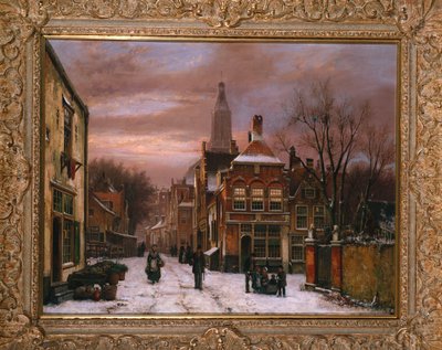Scène hivernale : une rue hollandaise avec de nombreuses figures - Willem Koekkoek