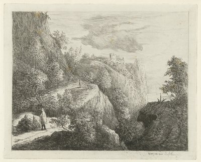 Paysage montagneux avec figures reposant au bord de la route - Willem Matthias Jan van Dielen