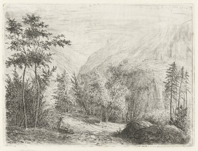Paysage de montagne avec figure reposante le long de la route - Willem Matthias Jan van Dielen