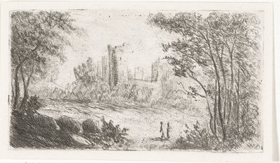 Paysage avec ruine de château et deux figures - Willem Matthias Jan van Dielen