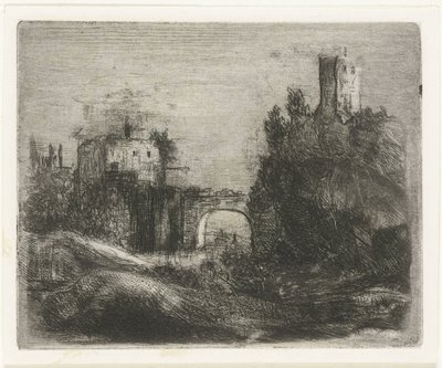 Paysage méridional avec porte et tour sur un rocher - Willem Matthias Jan van Dielen