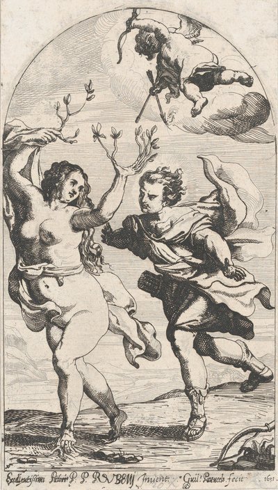 Daphné fuyant Apollon, avec Cupidon au-dessus - Willem Panneels