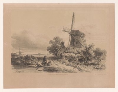 Moulin dans un paysage avec deux figures - Willem Roelofs (I)