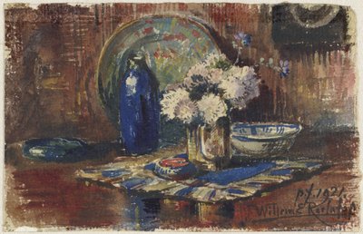 Nature morte avec bouteille bleue et vase avec fleurs - Willem Roelofs (II)