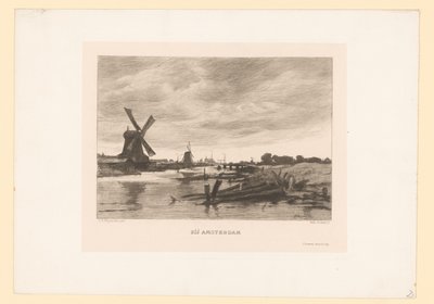 Paysage avec moulins le long d