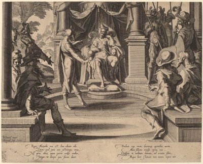 Alexandre le Grand Assis en Justice - Willem Swanenburgh, after Joachim Anthonisz Wtewael
