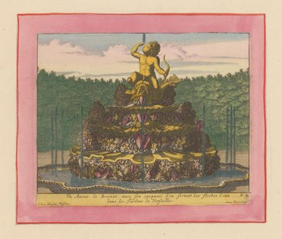Brunnen mit einer Statue eines Putto mit Bogen in der Hand, sitzend auf einem Delfin - Willem Swidde