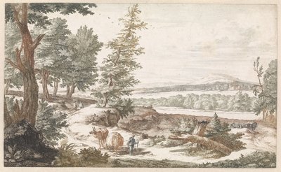 Paysage avec des ânes sur un chemin - Willem Swidde