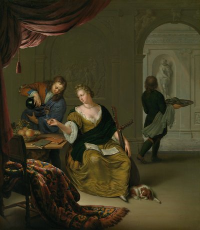 Le Luth Négligé Une Dame avec un Luth Prenant du Vin dans un Intérieur Riche - Willem Van Mieris