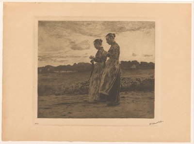 Deux tricoteuses debout dans un paysage à Ede - Willem Witsen (signed by artist)