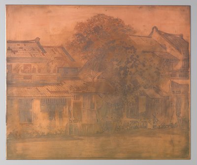 Batavia. Maisons au bord de la rivière avec des arbres entre elles - Willem Arnoldus Witsen