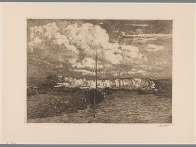 Paysage de dunes avec extraction de sable et bateaux - Willem de Zwart (signed by artist)
