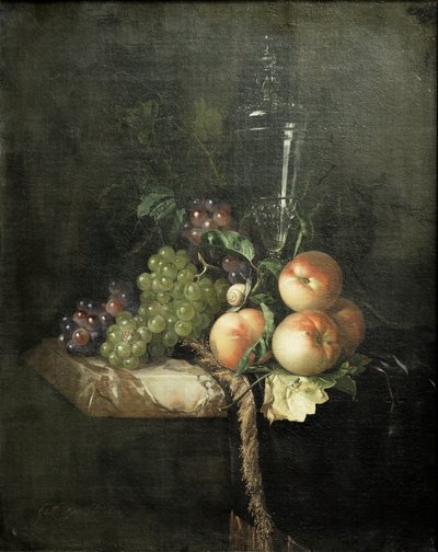 Raisins, pêches et grand verre - Willem van Aelst