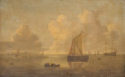 Paysage marin avec une ville en arrière-plan - Willem van Diest