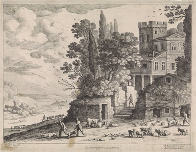 Paysage avec une maison, des figures et du bétail - Willem van Nieulandt (II)