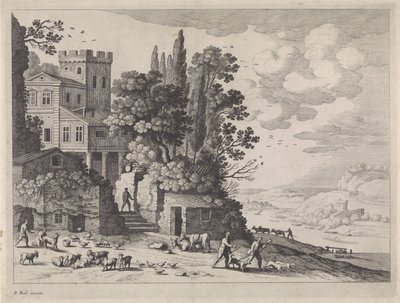 Paysage avec une maison, des figures et du bétail - Willem van Nieulandt (II)