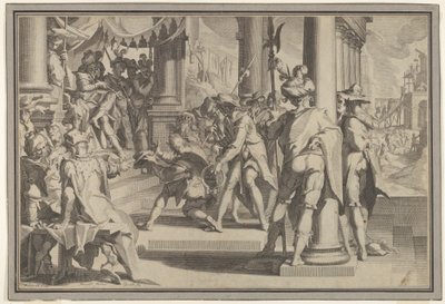 Allégorie de la Justice et de la Sainteté de la Loi avec une scène de tribunal représentant un homme gracié, 1605 - Willem van Swanenburg
