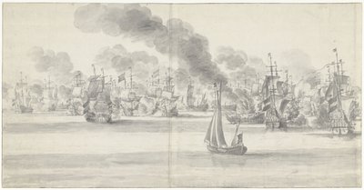 La bataille navale devant Katwijk (feuille de gauche), 1653 - Willem van de Velde (I)