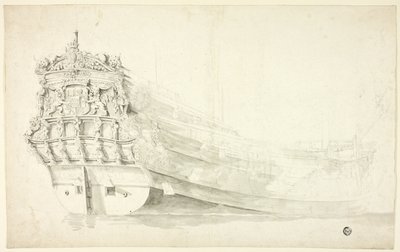 Navire hollandais avec proue ornementale vu de la hanche tribord - Willem van de Velde I