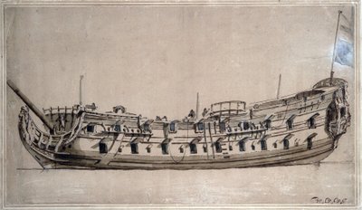 Navire britannique de quatrième classe, avec 42 canons, construit vers 1675 - Willem van de Velde the Younger